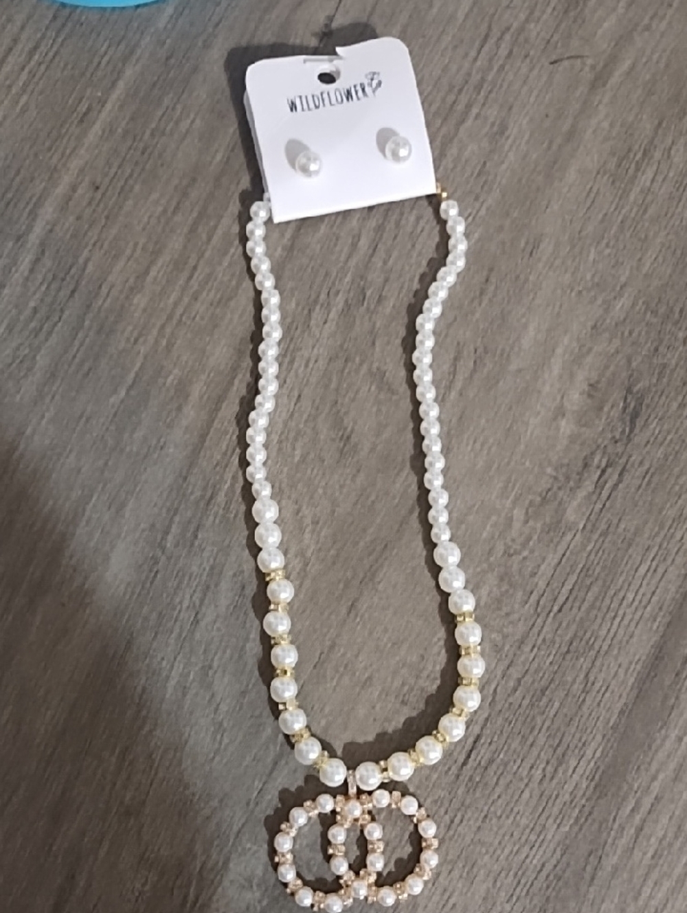 Wildflowers White Pearl Necklace with Gold-Accent Double Circle Pendant